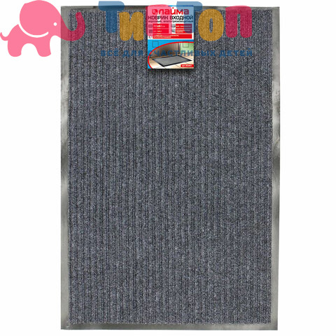 Коврик входной ворсовый влаго-грязезащитный ЛАЙМА, 40х60 см, ребристый, толщина 7 мм, серый, 602861