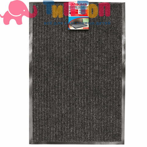 Коврик входной ворсовый влаго-грязезащитный ЛАЙМА, 40х60 см, ребристый, толщина 7 мм, черный, 602863